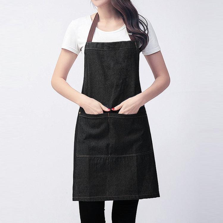 Sleeveless Denim Apron Halter Blue Denim Kitchen Overalls, Size:71x65cm