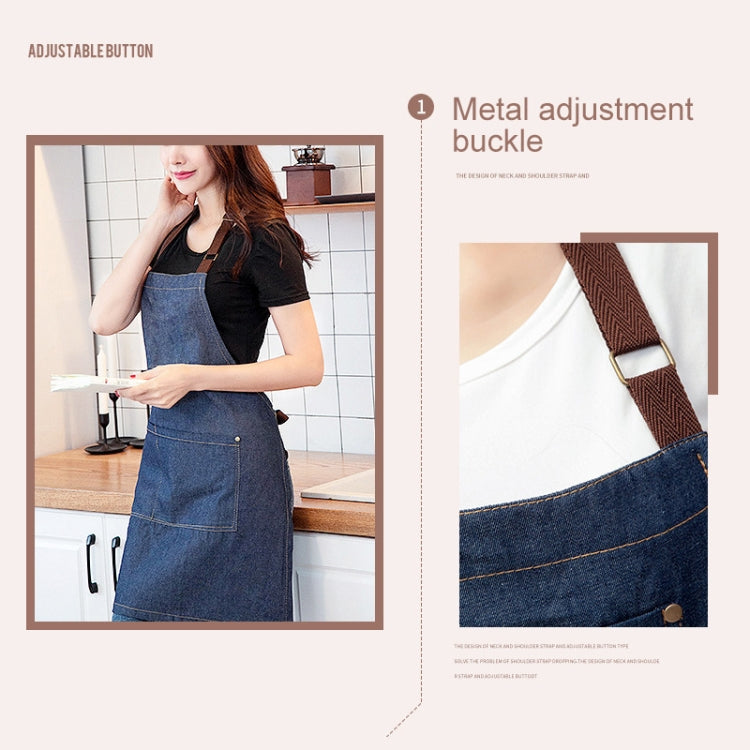 Sleeveless Denim Apron Halter Blue Denim Kitchen Overalls, Size:71x65cm