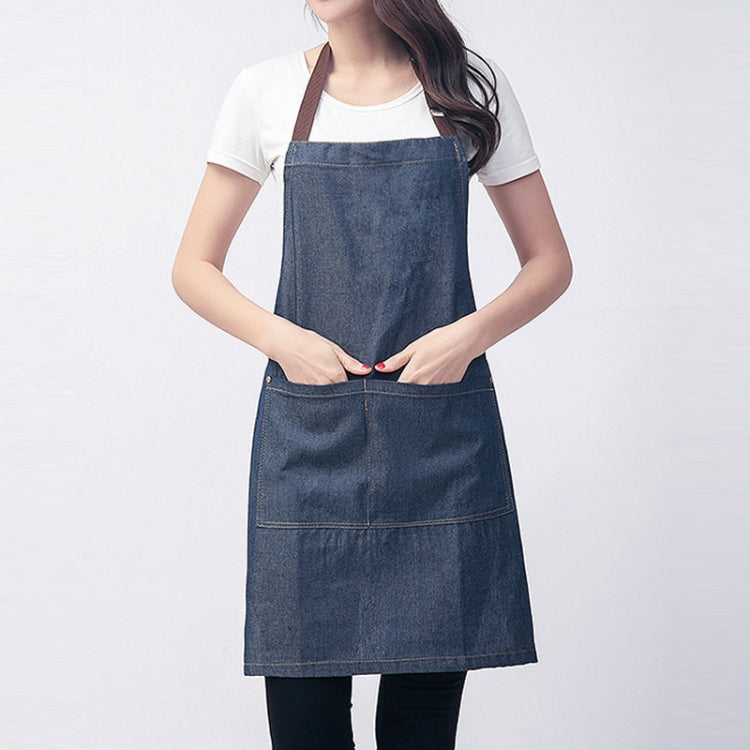 Sleeveless Denim Apron Halter Blue Denim Kitchen Overalls, Size:71x65cm