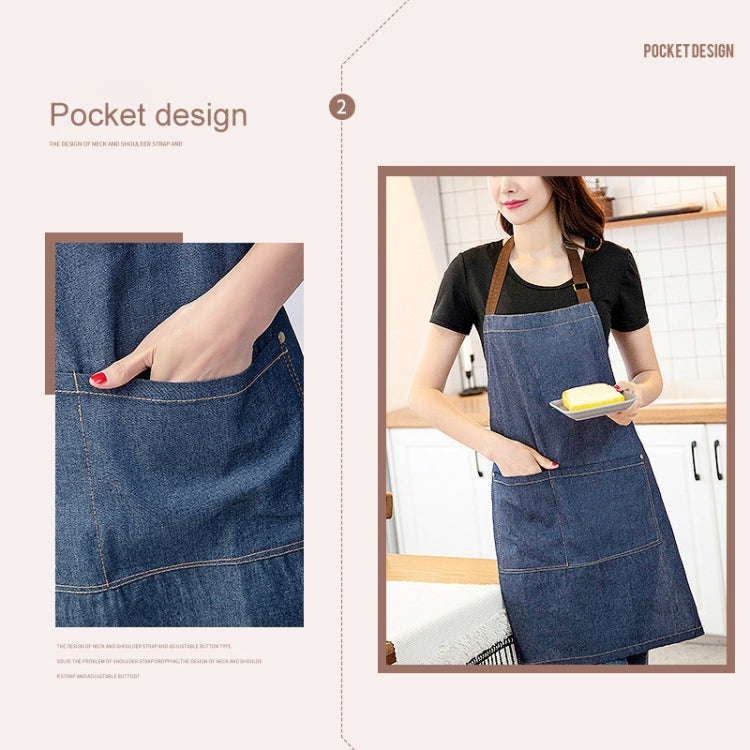 Sleeveless Denim Apron Halter Blue Denim Kitchen Overalls, Size:71x65cm