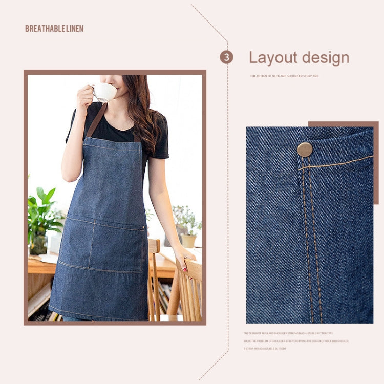 Sleeveless Denim Apron Halter Blue Denim Kitchen Overalls, Size:71x65cm