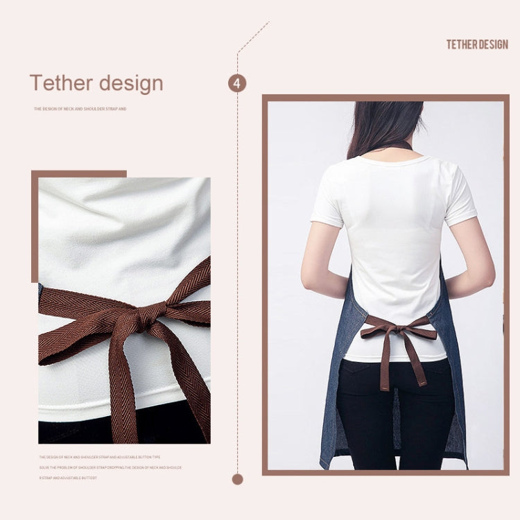 Sleeveless Denim Apron Halter Blue Denim Kitchen Overalls, Size:71x65cm