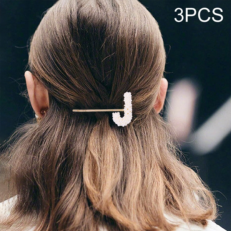 3 PCS Minimalist Style Pearl Letter Hairpin Girl Hairpin Side Clip Versatile Hair Accessory