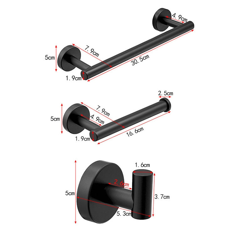 3 In 1 Matte 304 Stainless Steel Towel Bar Paper Towel Rack Hook Bathroom Accessories Bath Shower Set, Color:Black