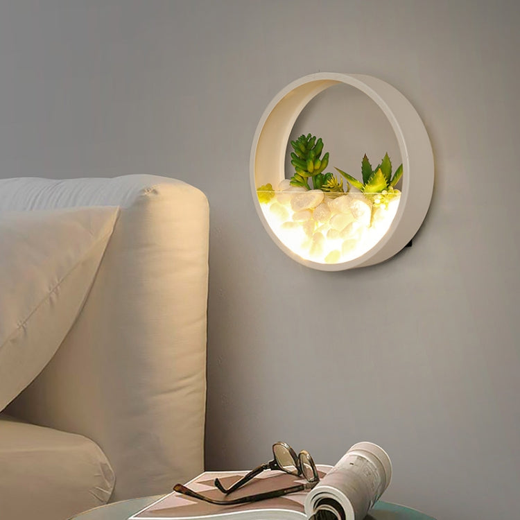 Living Room Background Wall Bedroom Bedside Round Succulent Garden Decorative Wall Lamp, Size:20 x 5 cm(White)