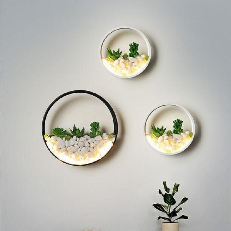 Living Room Background Wall Bedroom Bedside Round Succulent Garden Decorative Wall Lamp, Size:20 x 5 cm(White)