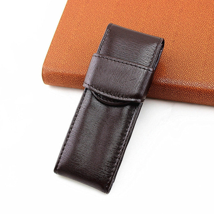Double Pack Pen Storage Bag Leather Pen Case Pen Case for Business Office(Dark Brown)