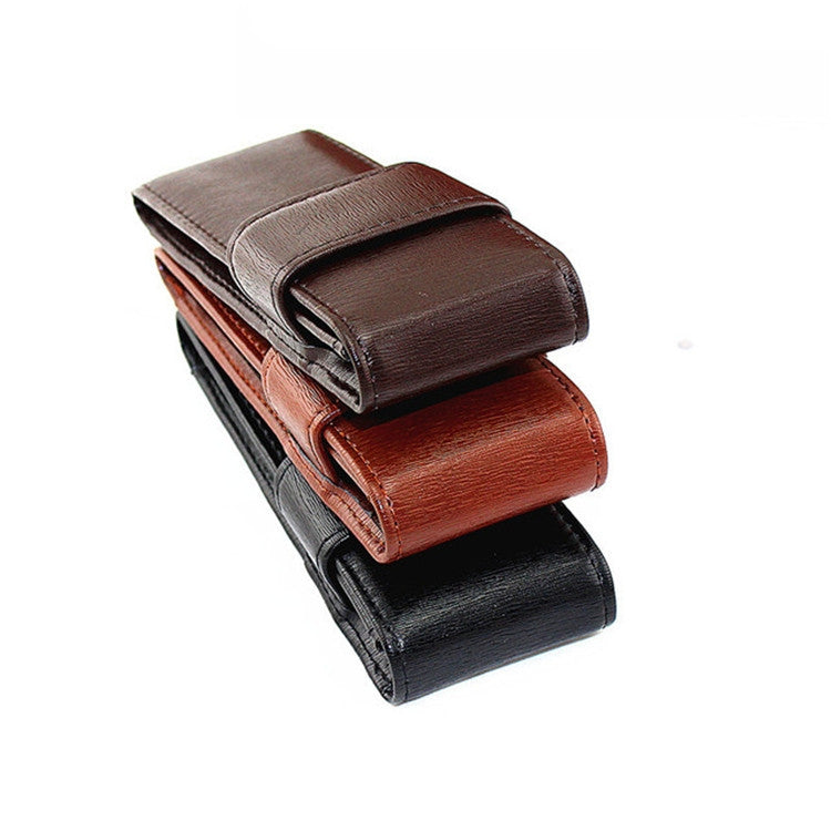 Double Pack Pen Storage Bag Leather Pen Case Pen Case for Business Office(Dark Brown)