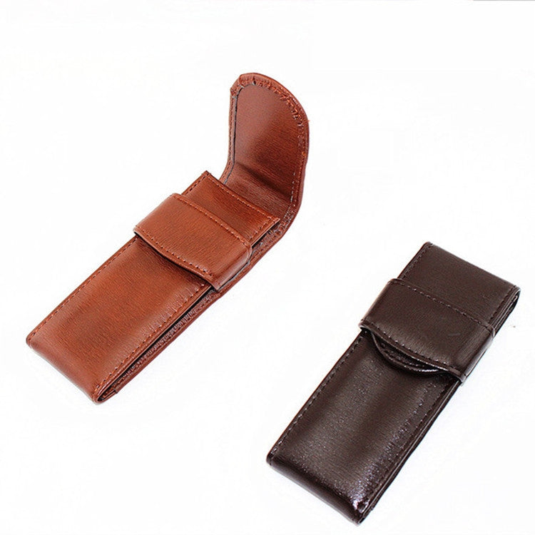 Double Pack Pen Storage Bag Leather Pen Case Pen Case for Business Office(Dark Brown)