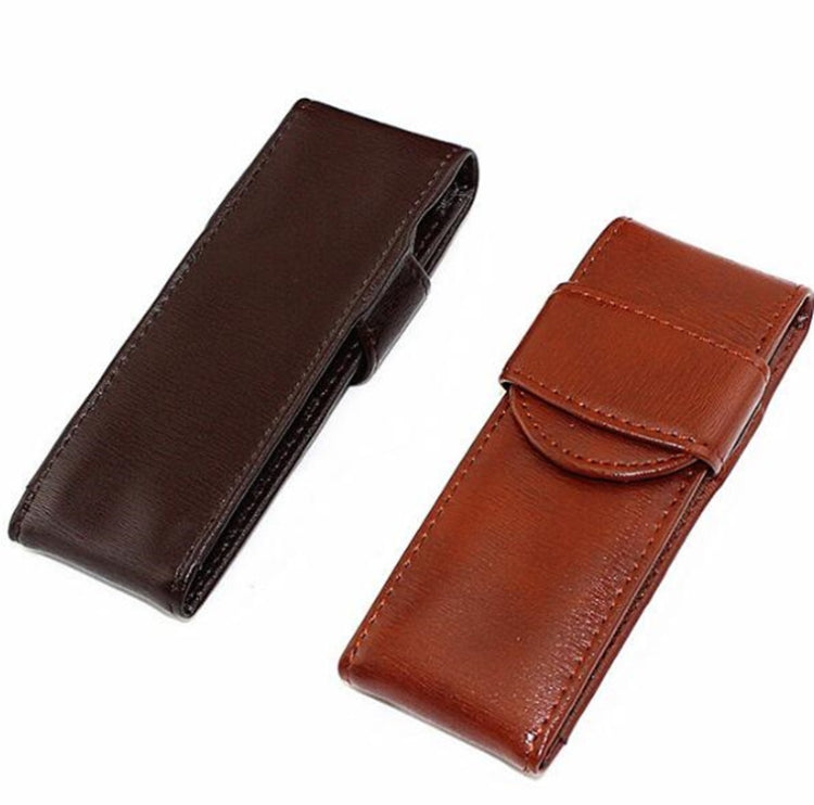 Double Pack Pen Storage Bag Leather Pen Case Pen Case for Business Office(Dark Brown)