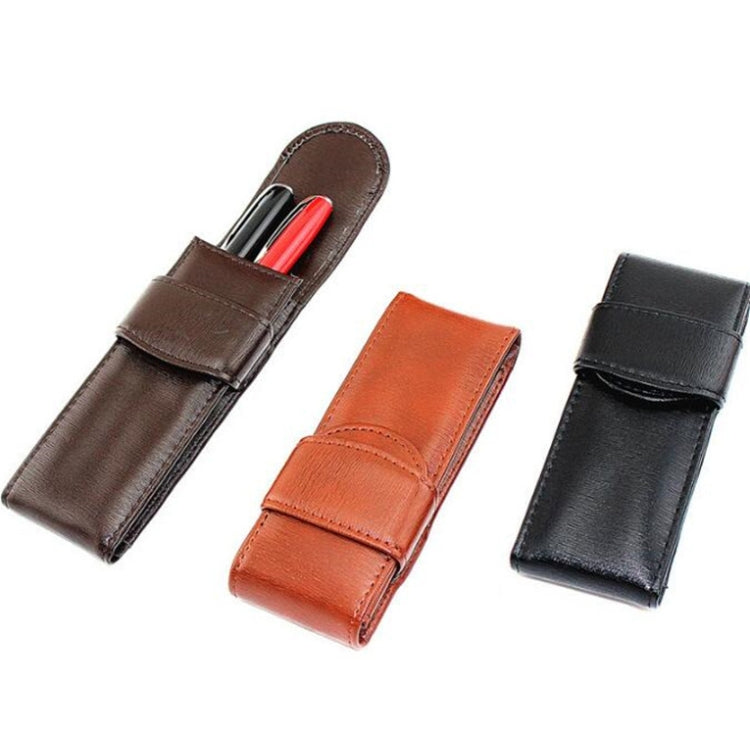 Double Pack Pen Storage Bag Leather Pen Case Pen Case for Business Office(Dark Brown)