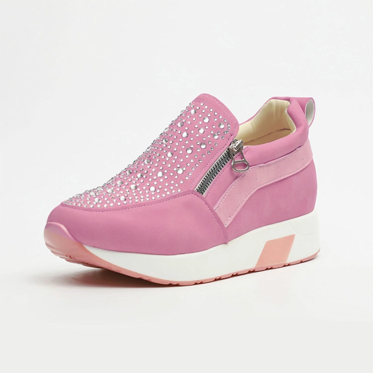 Rhinestone Thick Bottom Side Zipper Increased Ladies Casual Shoes, Size:43