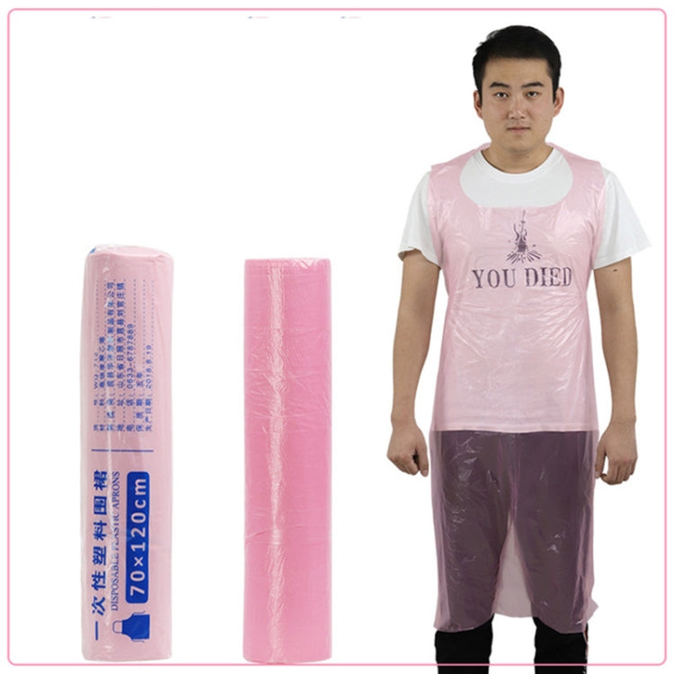 100 PCS / Roll Household kitchen Transparent Sleeveless Waterproof Plastic Disposable Apron for Restaurant, Colour:Large Pink, Size: 70 x 120 cm
