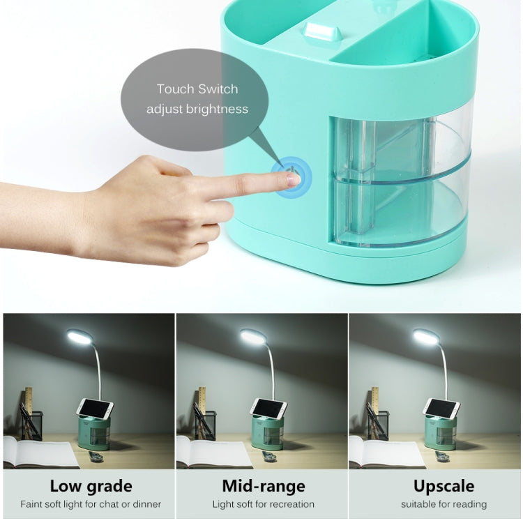 Pen Container LED Desk Lamp Stationery Storage Box Light Touch Dimming Study Reading Lamp