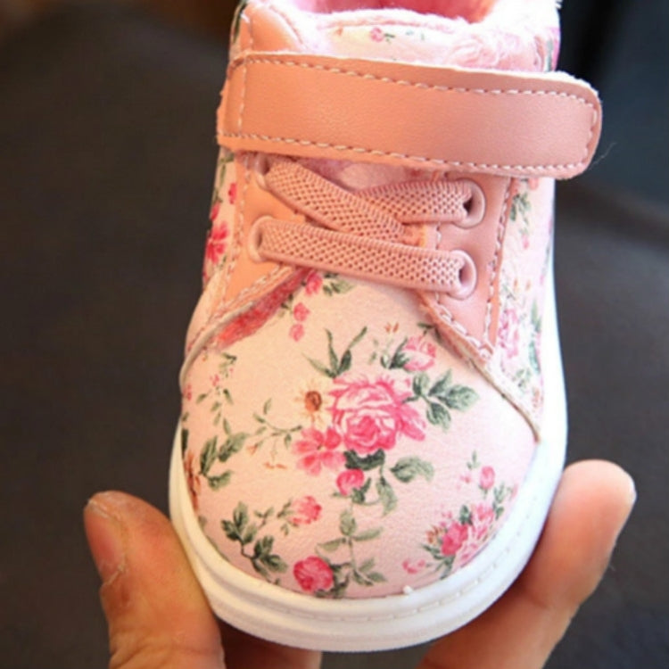 Winter Print Flower PU Leather Infant Warm Snow Boots, Size:18, Color:White