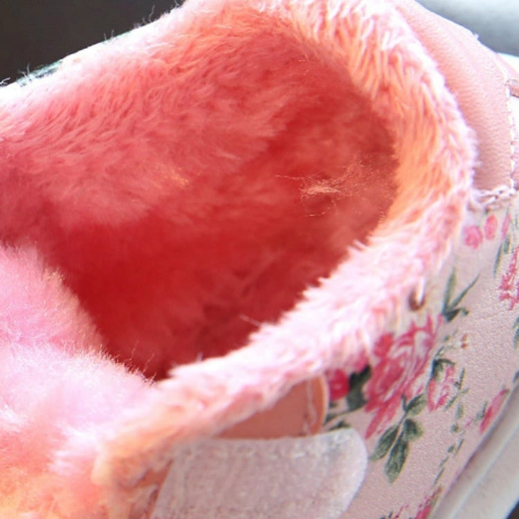 Winter Print Flower PU Leather Infant Warm Snow Boots, Size:18, Color:White