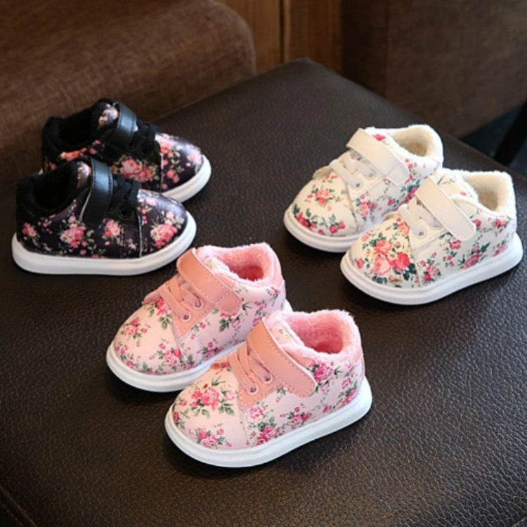 Winter Print Flower PU Leather Infant Warm Snow Boots, Size:18, Color:Pink