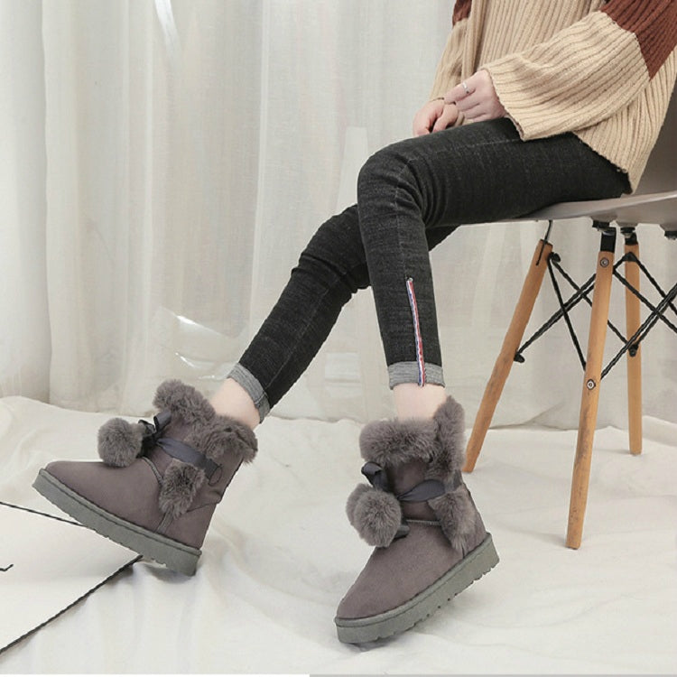 Plus Velvet Short Tube Snow Boots Cute Hair Ball Casual Cotton Shoes, Size:36