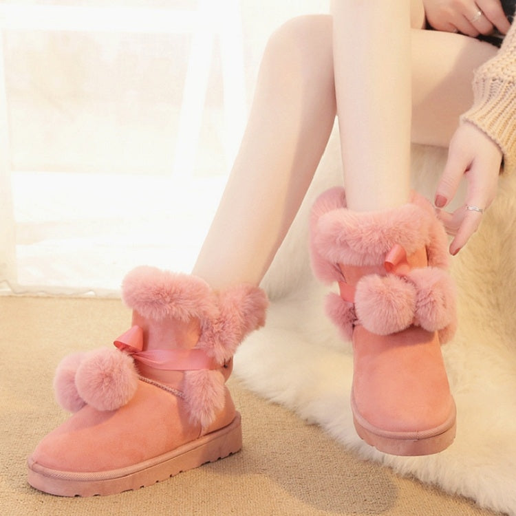 Plus Velvet Short Tube Snow Boots Cute Hair Ball Casual Cotton Shoes, Size:37
