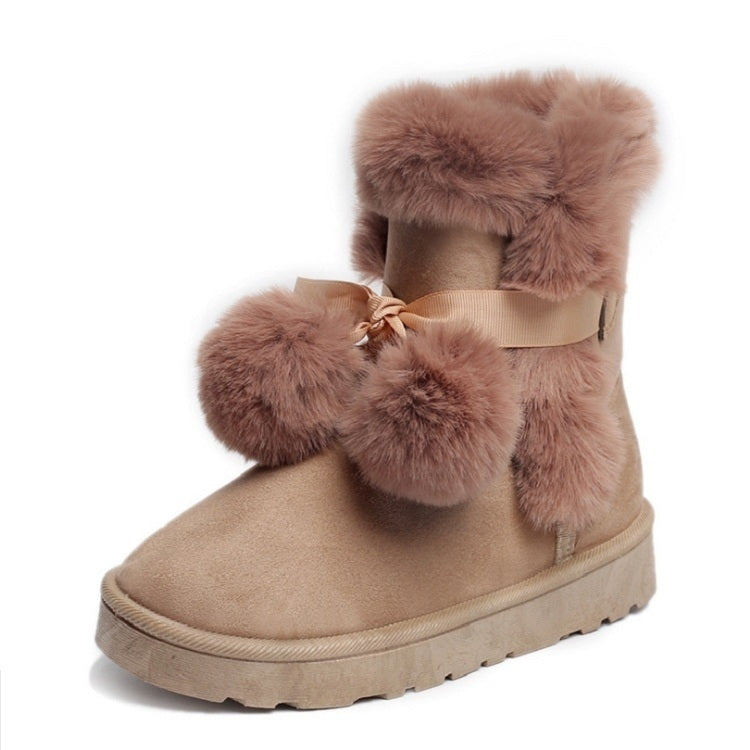 Plus Velvet Short Tube Snow Boots Cute Hair Ball Casual Cotton Shoes, Size:37