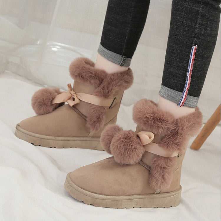 Plus Velvet Short Tube Snow Boots Cute Hair Ball Casual Cotton Shoes, Size:37