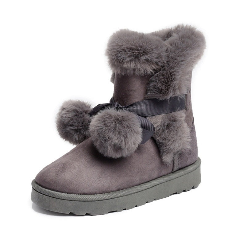 Plus Velvet Short Tube Snow Boots Cute Hair Ball Casual Cotton Shoes, Size:38