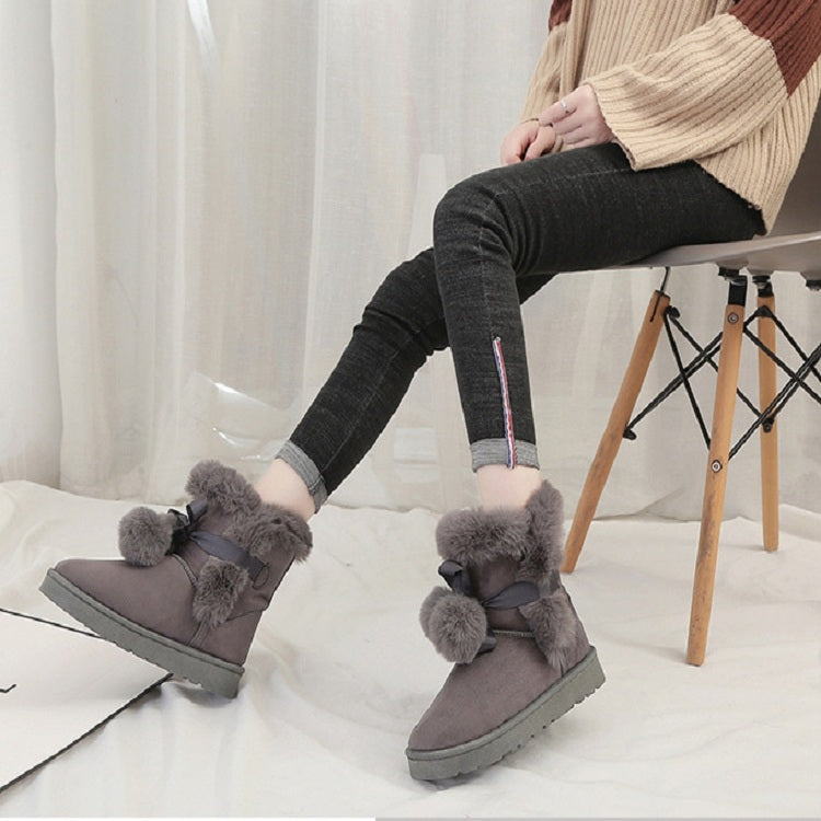 Plus Velvet Short Tube Snow Boots Cute Hair Ball Casual Cotton Shoes, Size:38