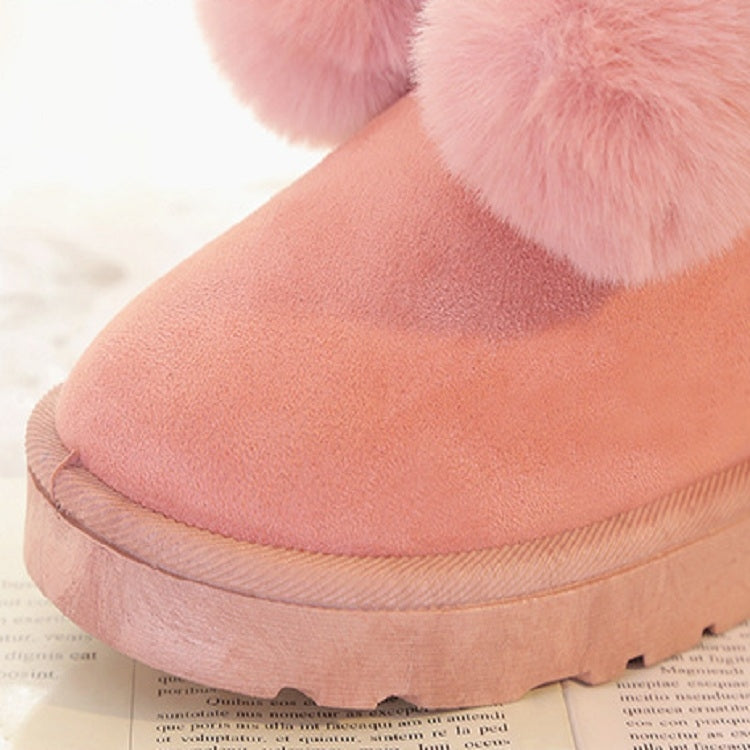 Plus Velvet Short Tube Snow Boots Cute Hair Ball Casual Cotton Shoes, Size:38