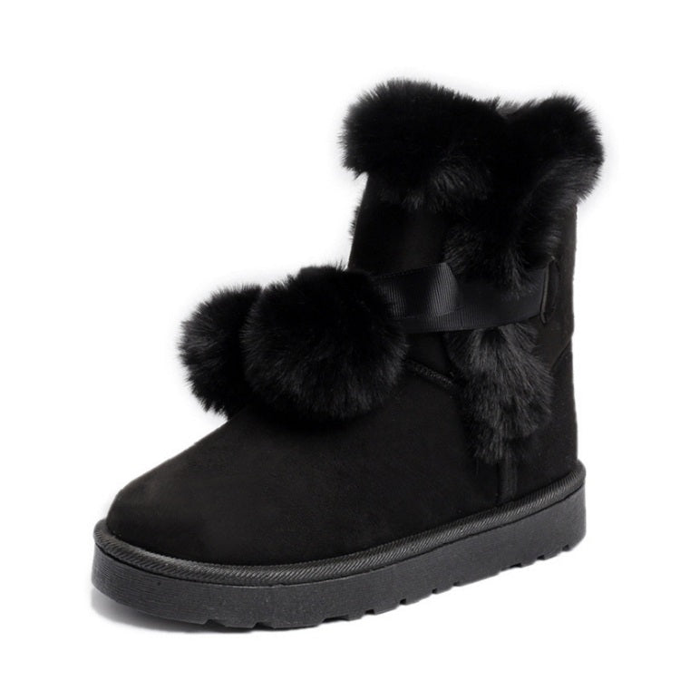 Plus Velvet Short Tube Snow Boots Cute Hair Ball Casual Cotton Shoes, Size:38