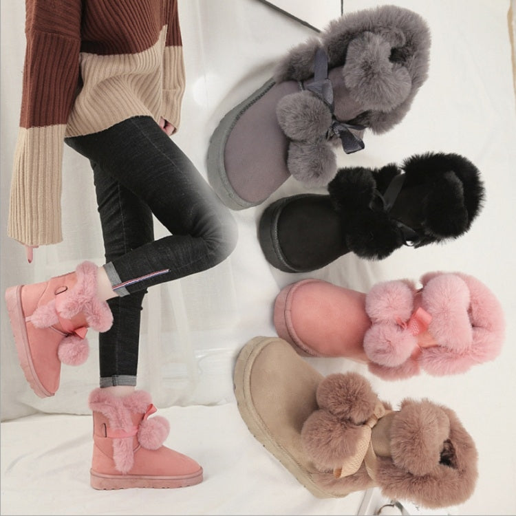 Plus Velvet Short Tube Snow Boots Cute Hair Ball Casual Cotton Shoes, Size:38