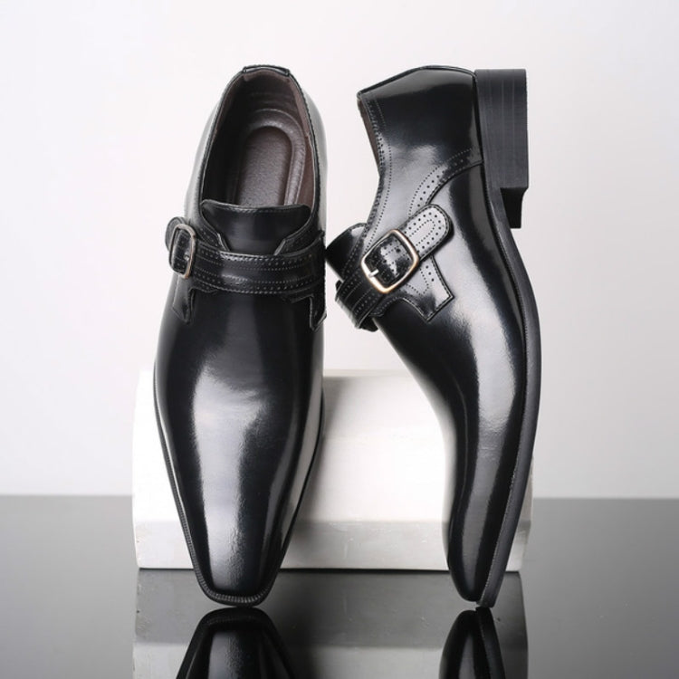 Pointed British Style Men Leather Shoes Buckle Low Heel Shoes, Size:38