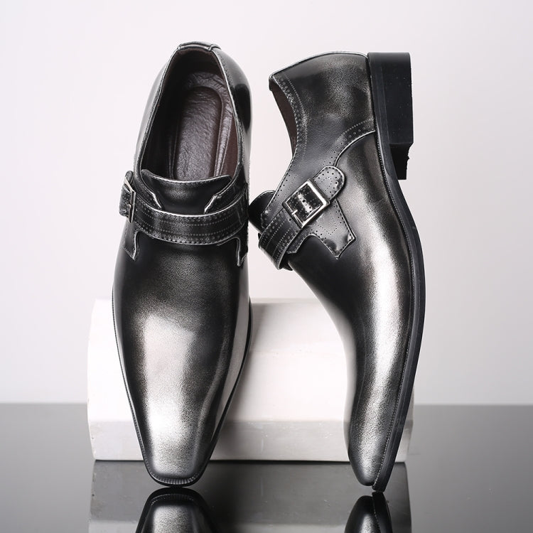 Pointed British Style Men Leather Shoes Buckle Low Heel Shoes, Size:40