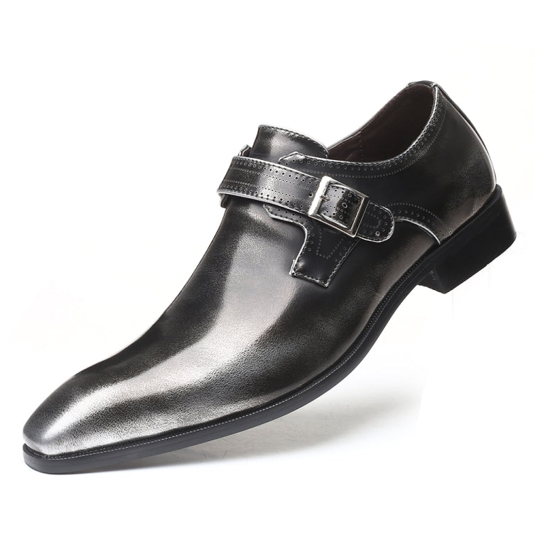 Pointed British Style Men Leather Shoes Buckle Low Heel Shoes, Size:40