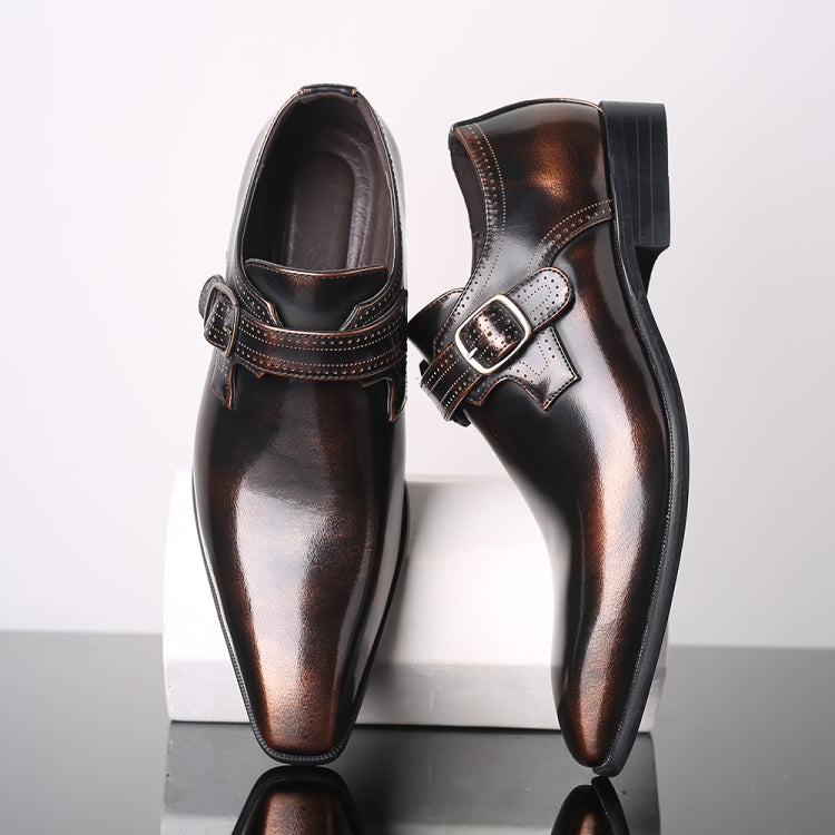 Pointed British Style Men Leather Shoes Buckle Low Heel Shoes, Size:42