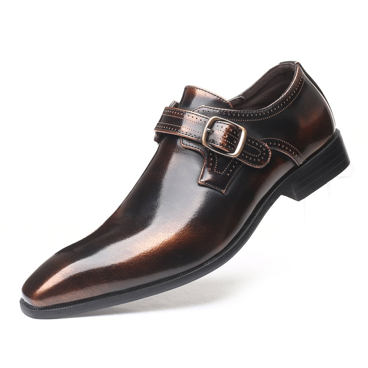 Pointed British Style Men Leather Shoes Buckle Low Heel Shoes, Size:42