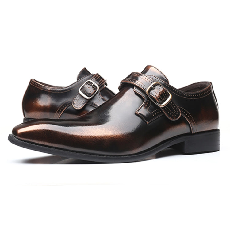 Pointed British Style Men Leather Shoes Buckle Low Heel Shoes, Size:42