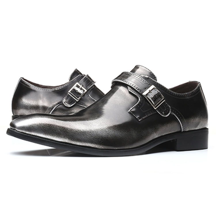 Pointed British Style Men Leather Shoes Buckle Low Heel Shoes, Size:42