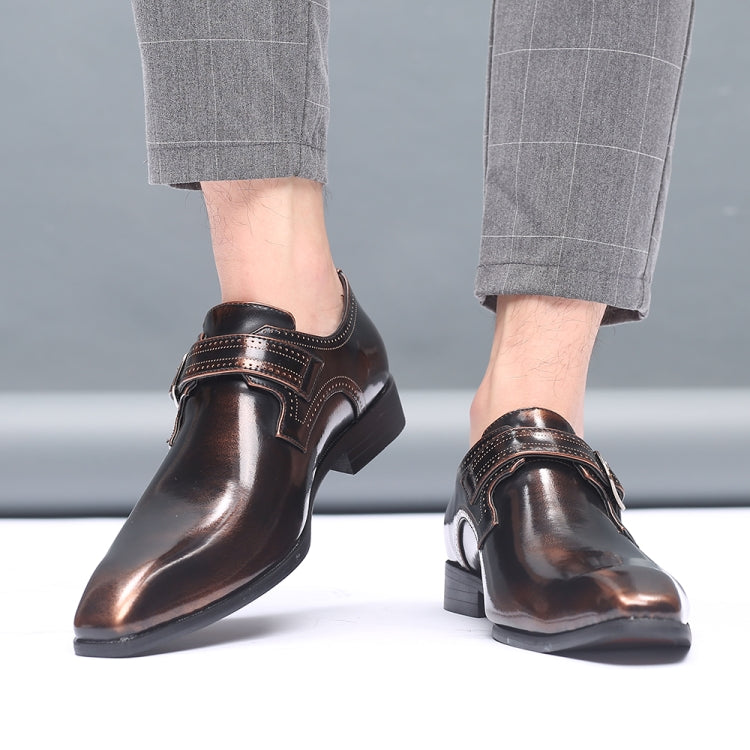 Pointed British Style Men Leather Shoes Buckle Low Heel Shoes, Size:43