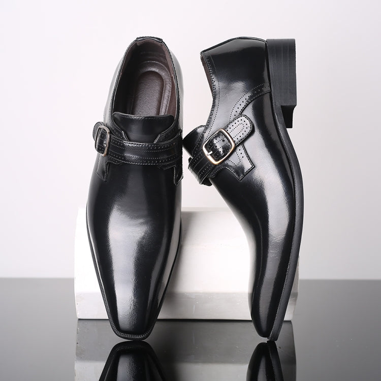 Pointed British Style Men Leather Shoes Buckle Low Heel Shoes, Size:47