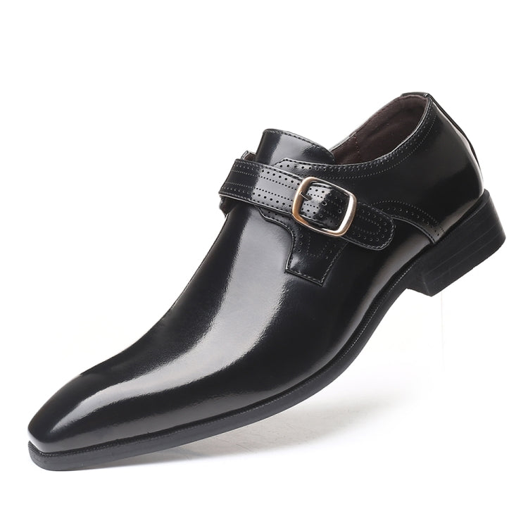 Pointed British Style Men Leather Shoes Buckle Low Heel Shoes, Size:47