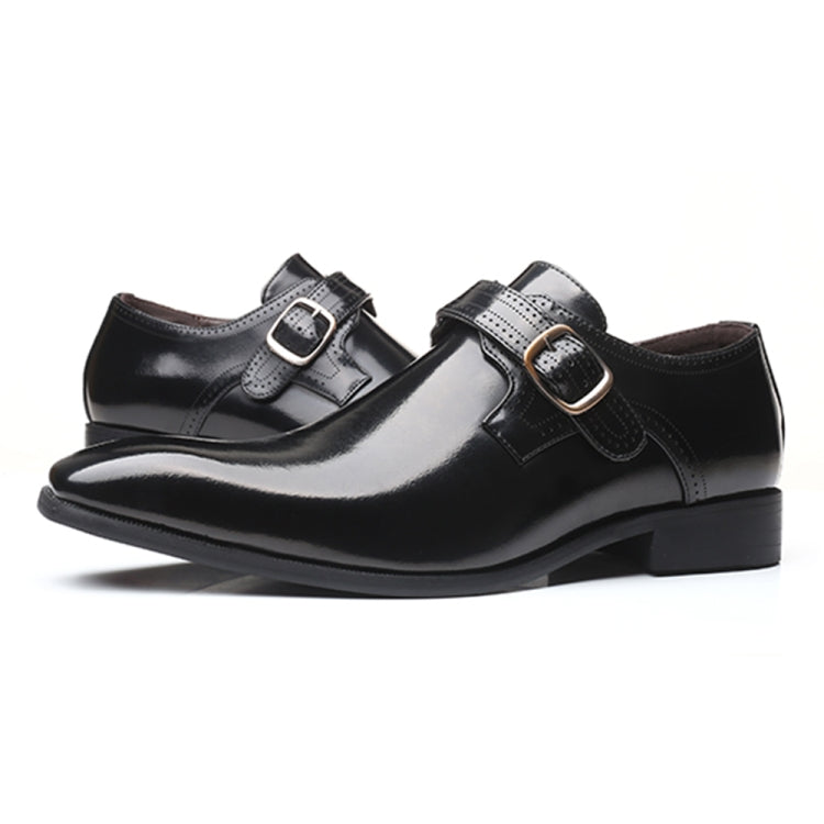 Pointed British Style Men Leather Shoes Buckle Low Heel Shoes, Size:47