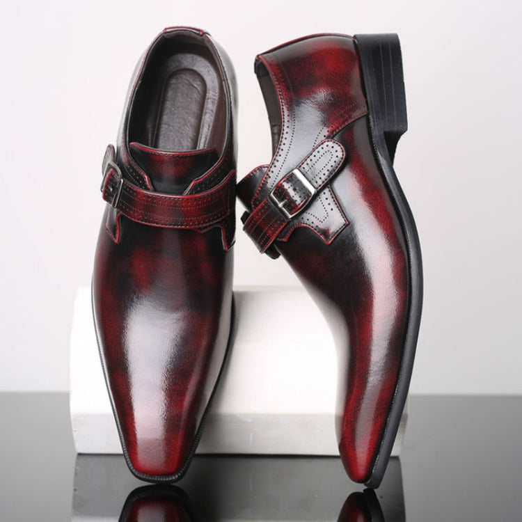 Pointed British Style Men Leather Shoes Buckle Low Heel Shoes, Size:47