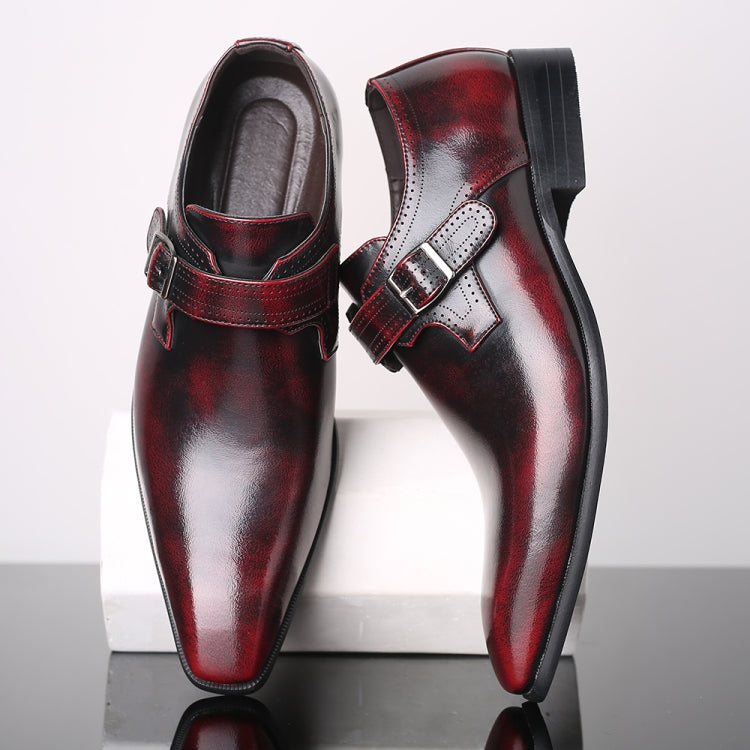 Pointed British Style Men Leather Shoes Buckle Low Heel Shoes, Size:47
