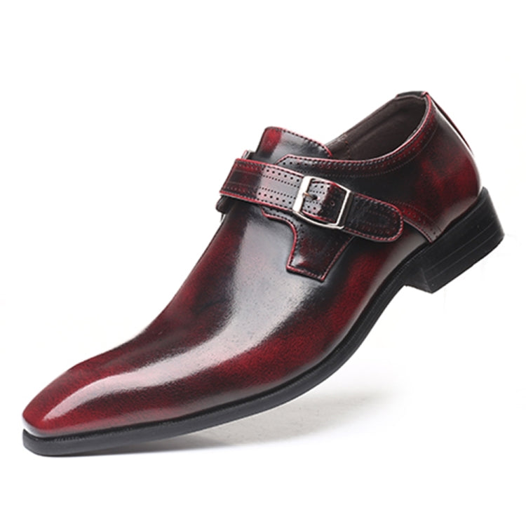 Pointed British Style Men Leather Shoes Buckle Low Heel Shoes, Size:47