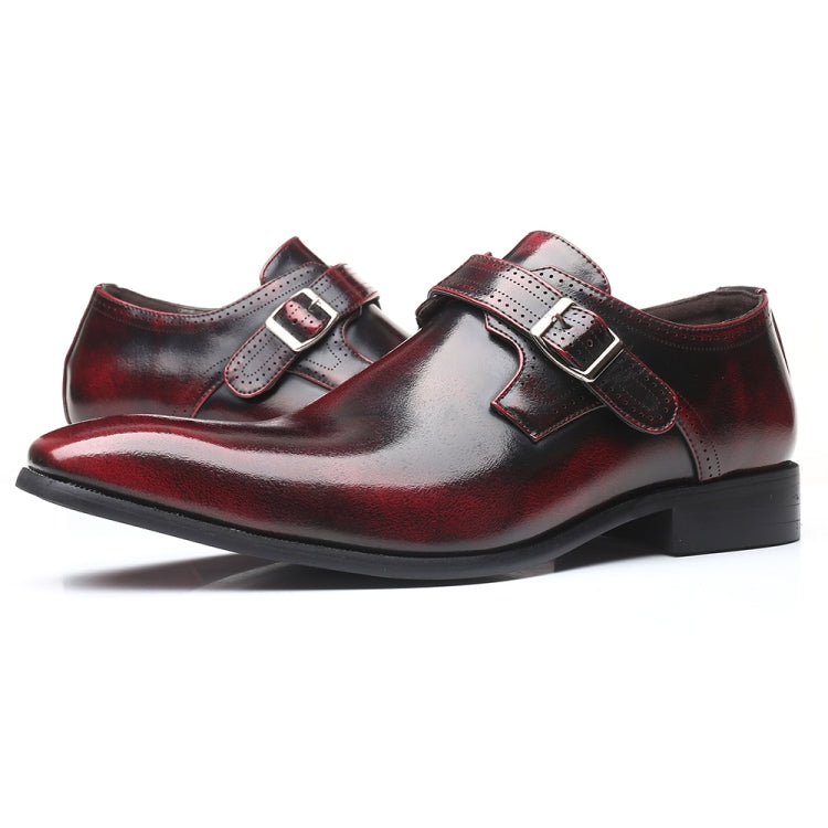 Pointed British Style Men Leather Shoes Buckle Low Heel Shoes, Size:47