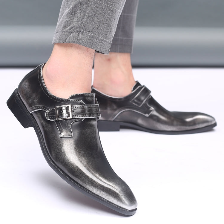 Pointed British Style Men Leather Shoes Buckle Low Heel Shoes, Size:47