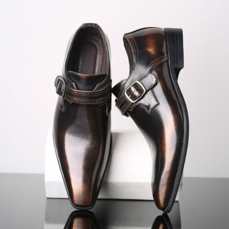 Pointed British Style Men Leather Shoes Buckle Low Heel Shoes, Size:47