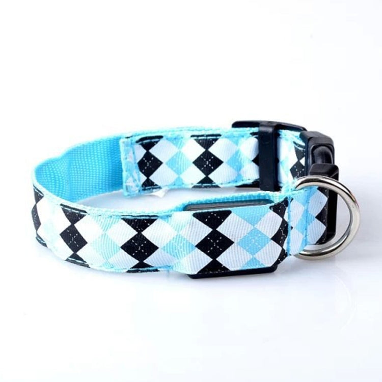 Plaid Pattern Rechargeable LED Glow Light Leads Pet Dog Collar for Small Medium Dogs, Size:L