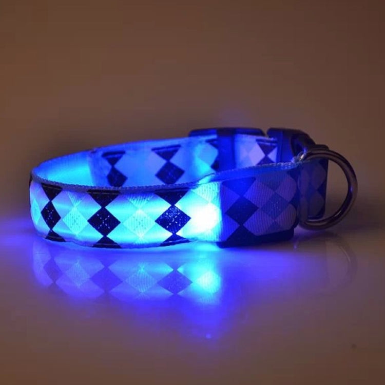 Plaid Pattern Rechargeable LED Glow Light Leads Pet Dog Collar for Small Medium Dogs, Size:L