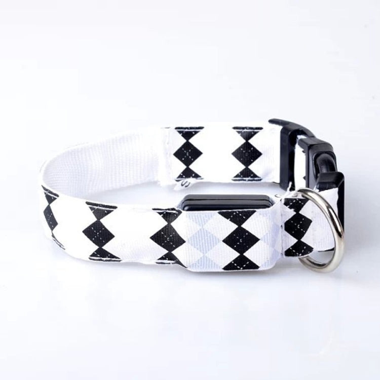 Plaid Pattern Rechargeable LED Glow Light Leads Pet Dog Collar for Small Medium Dogs, Size:L